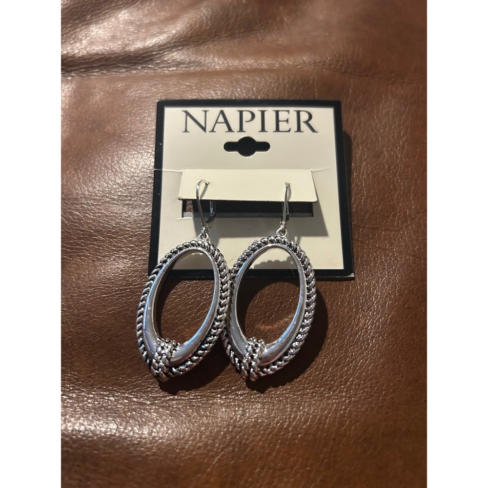 Napier Silver Tone Oval Rope Textured Drop Leverback Earrings New